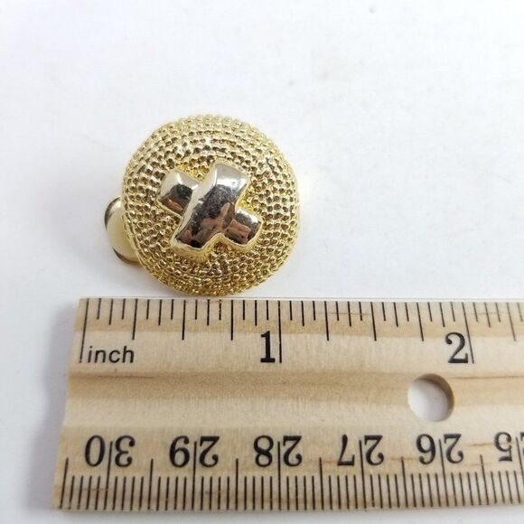 Vintage Gold Tone Button Shape Round Clip On Earrings, Retro 80s Style X Design - Picture 4 of 5
